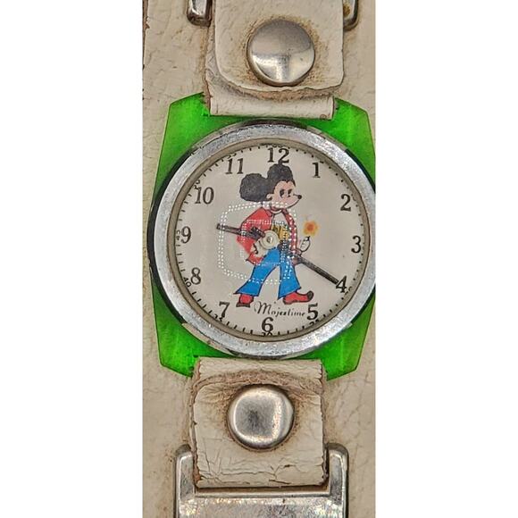 Vintage Rare Swiss Made, Majestic Mickey Mouse Burgana Clear Case Watch Running main image 11